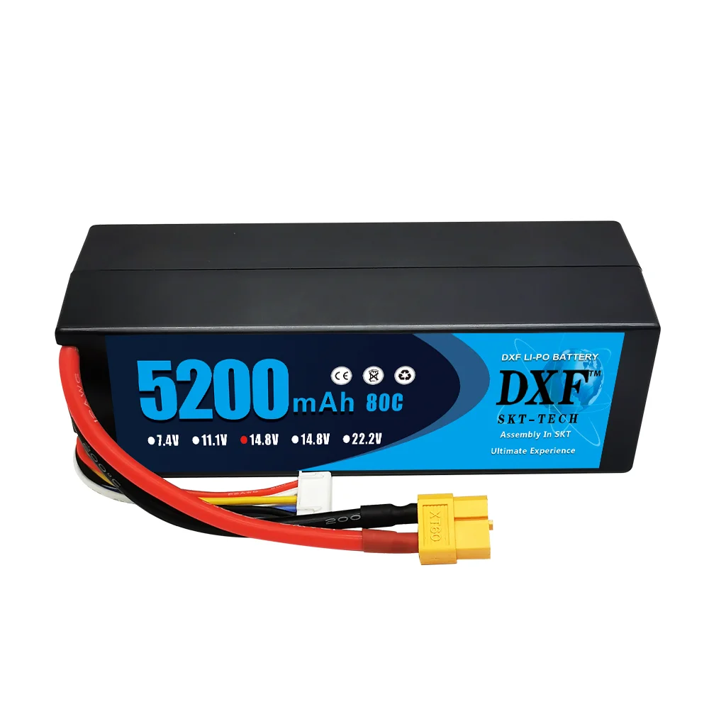 DXF 4S Lipo แบตเตอรี่5200mAh 14.8V 80C กับปลั๊ก EC5 hardcase สำหรับ1/8รถบรรทุก mobil Offroad เรือบรรทุกเครื่องบิน UAV RACING