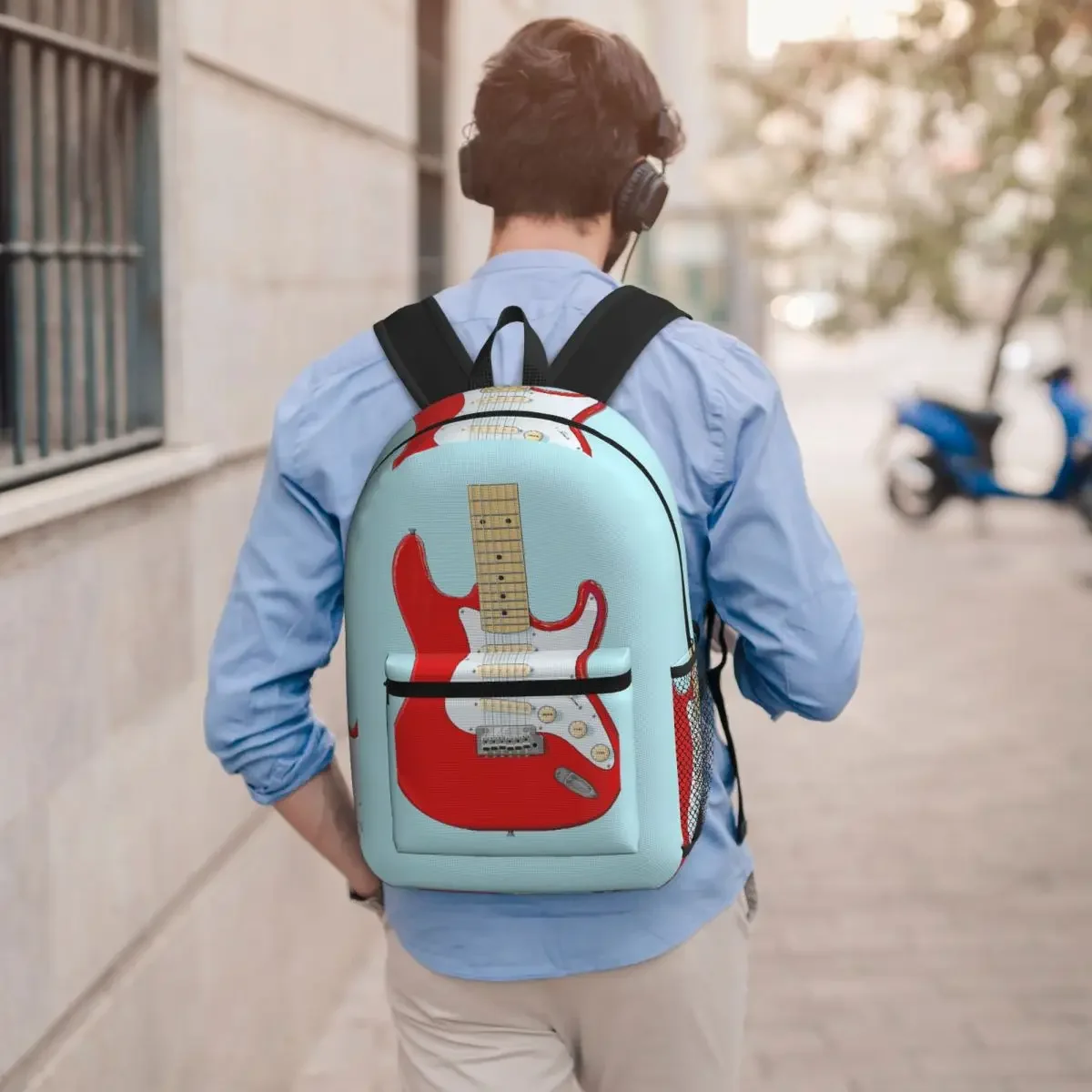 Red Cartoon Electric Guitar Student Backpack School Bag Hiking Travel Daypack for Boys Girls Bookbag Shoulder Bags