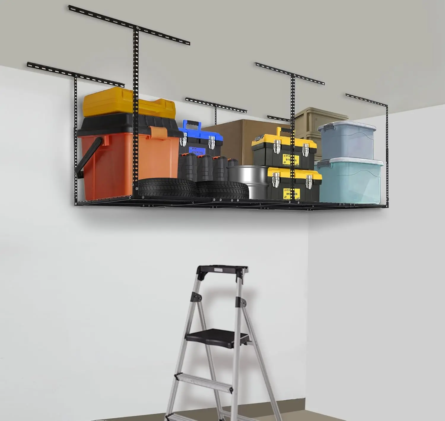 3 X 8Ft Overhead Garage Storage Ra, Adjustable Ceiling Storage Ras, Garage Shelving Heavy Duty Storage Organizer System, 600Lbs