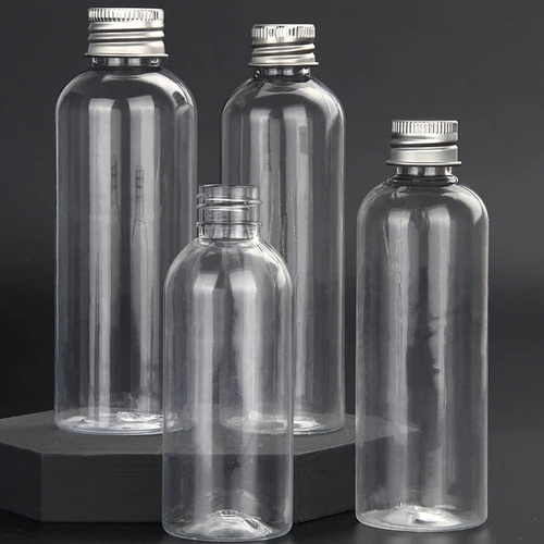 Imagen 2 del producto 50/100 Uds botella de plástico tapa de aluminio 5ml 10ml 15ml 20ml 30ml 50ml frasco vacío botellas de muestra contenedor transparente para viajar