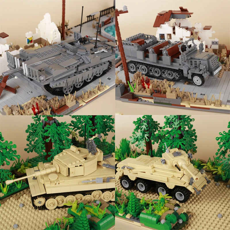 WW2 Military Tank Weapons Building Blocks Toy MOC German US Soldier Armored Car Cannon Truck Vehicle Bricks Toys Boys Gift