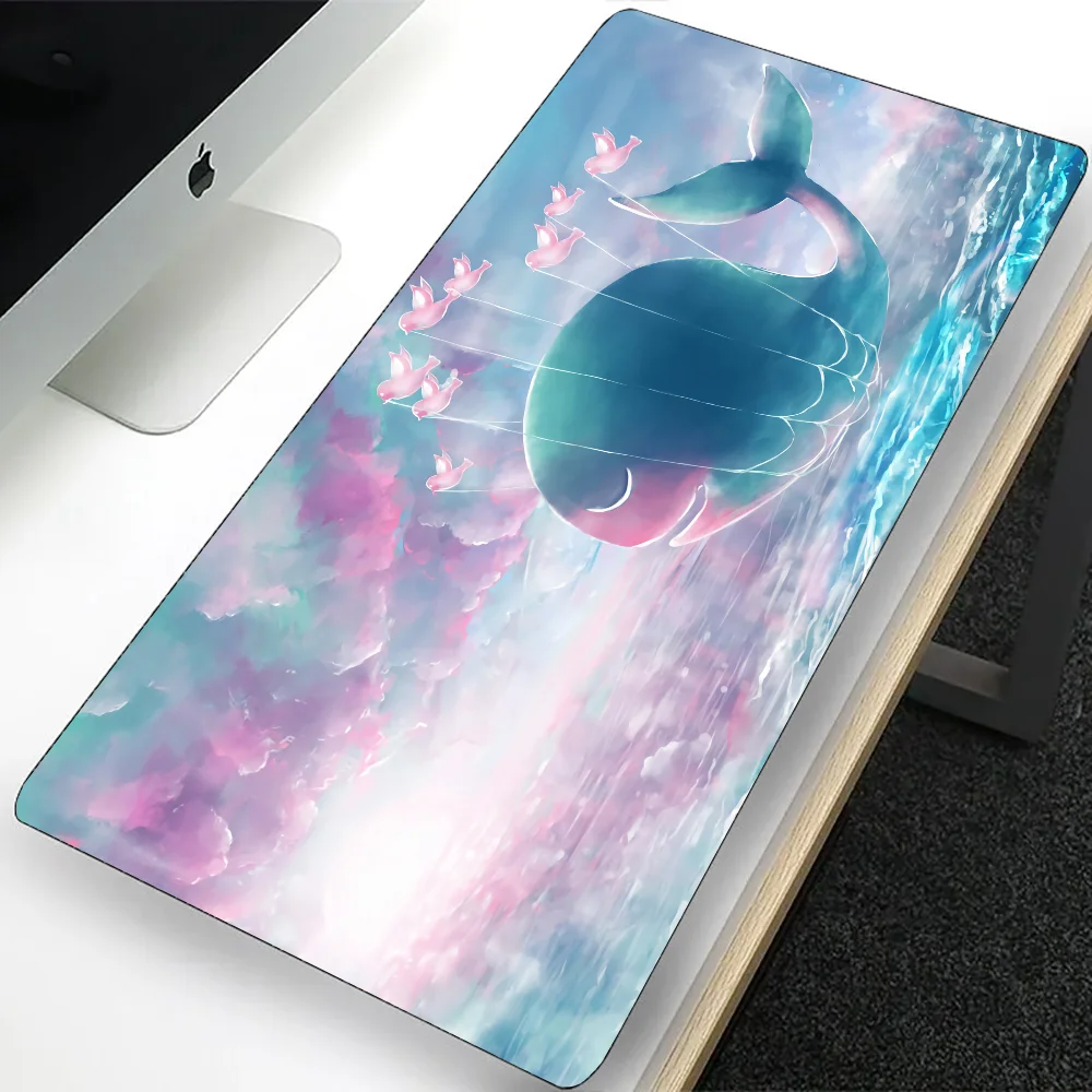 Anime Whale Large Gaming Mouse Pad Computer Mousepad PC Gamer Laptop Mouse Mat Office Mausepad Silicone Keyboard Mat Desk Pad