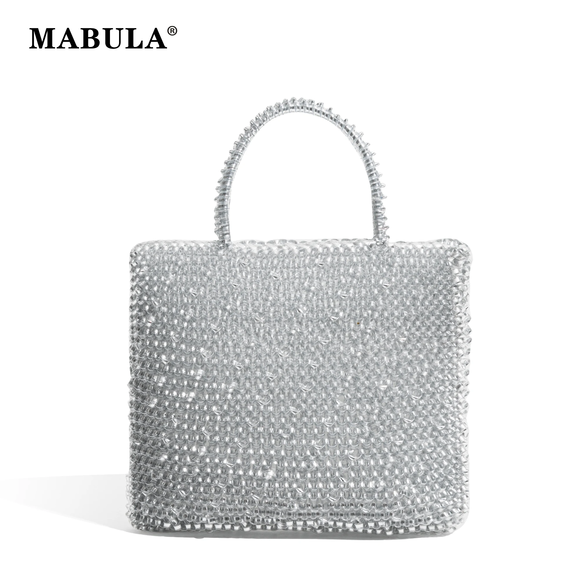 MABULA PVC Fashion Square Party Tote Handbag For Women Brand Luxury Design Solid Color Ladies Daily Shopping Pouch Phone Purse