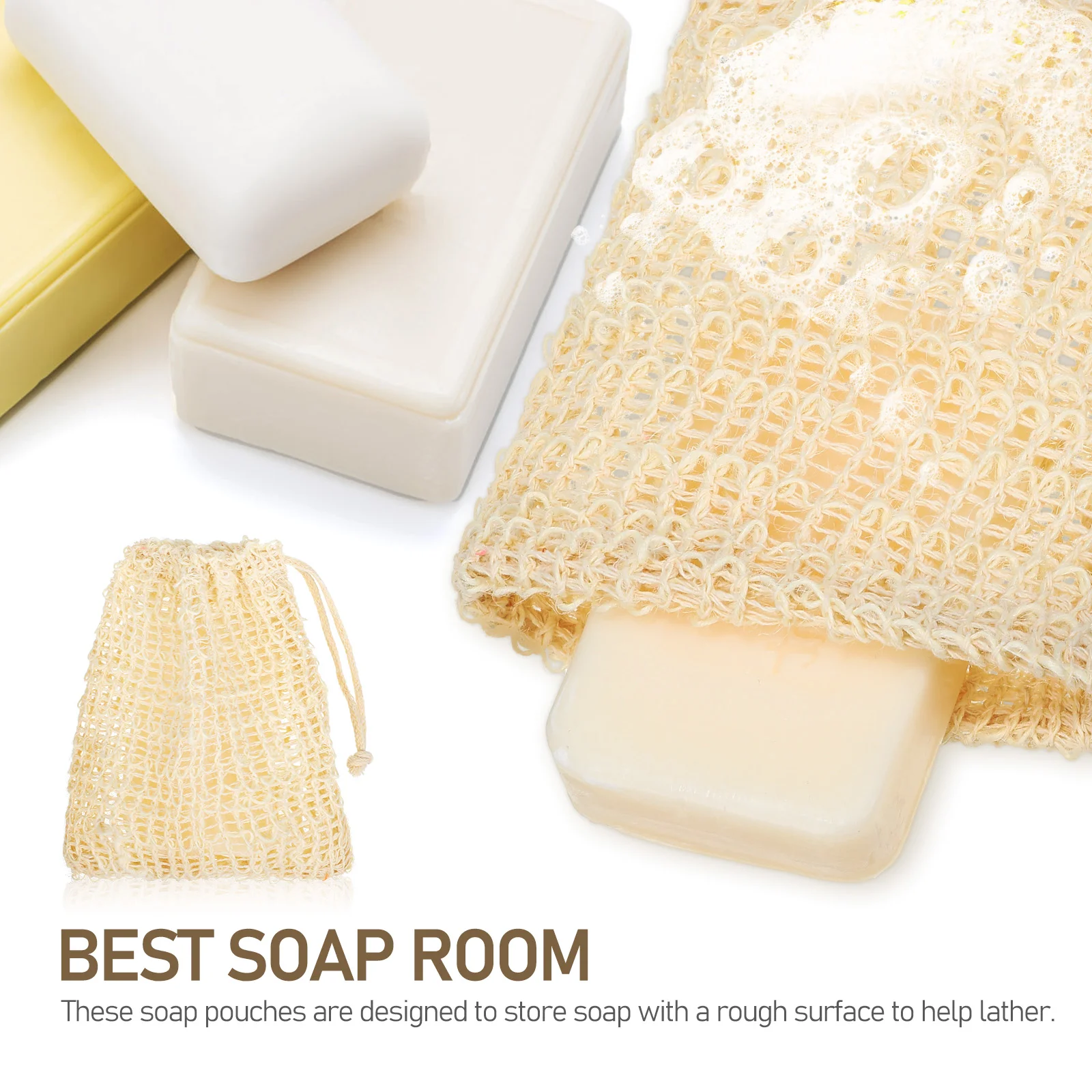 10 Pcs Soap Bars Bags Exfoliating Pouches Washing Bathroom Accessories with Drawstring Holder