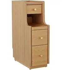 #US Stock Narrow Solid Rubber Wood Nightstand With 3 Drawers Modern Skinny Bedside Table For Bedroom (Fully Assembled)