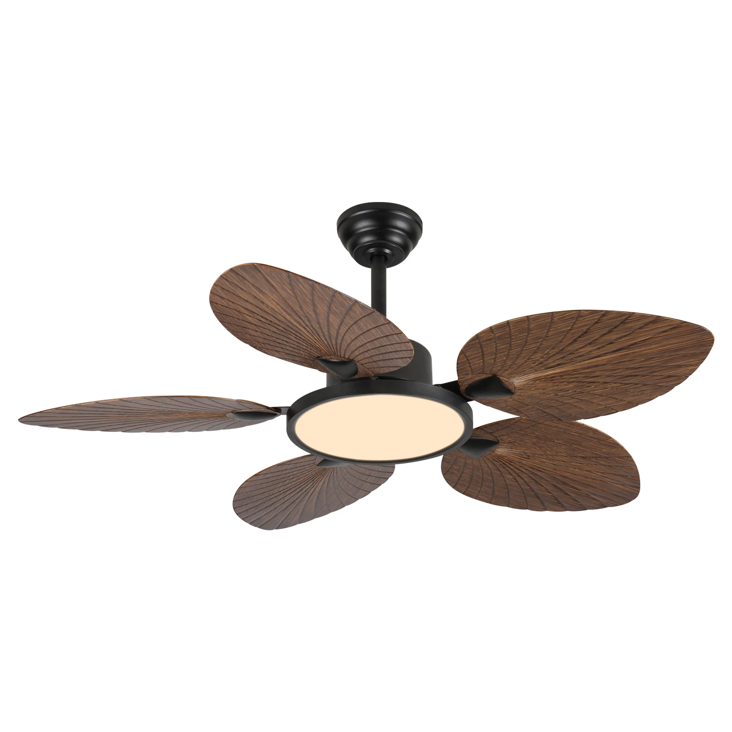 52 Inch Tropical Palm Leaf Ceiling Fan with Light & Remote, 6-Speed Reversible Quiet DC Motor, Indoor/Outdoor Hanging Fan for Bedroom, Living Room, Patio, Porch