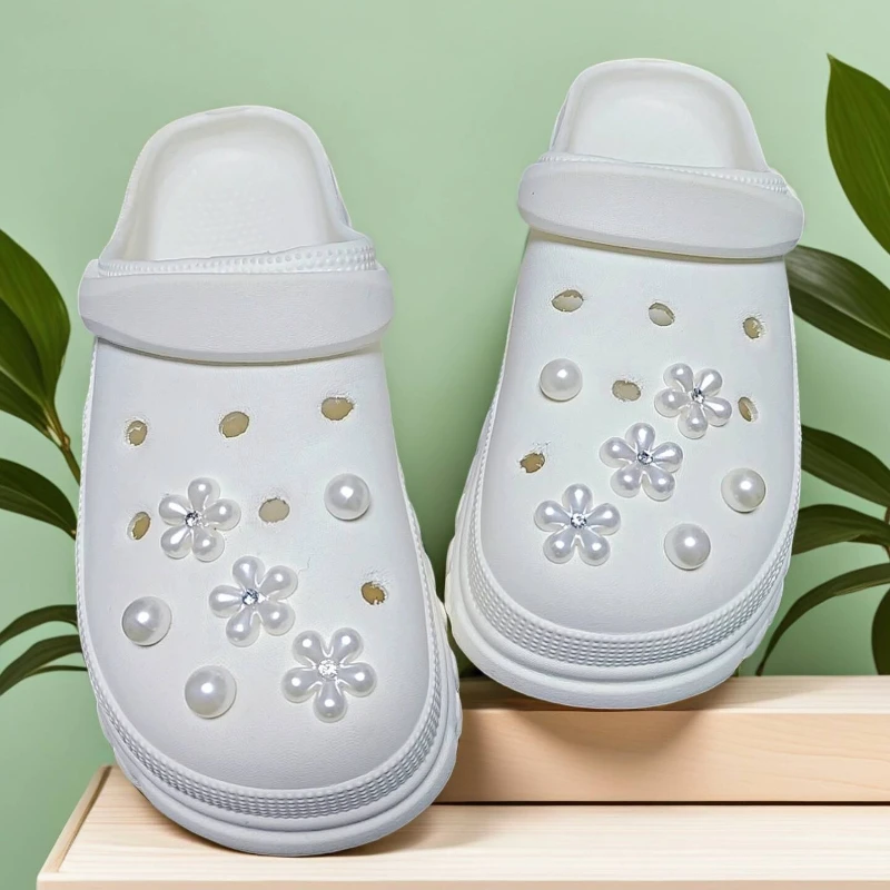 12pcs Fashion Pearl Design Shoe Charms Set with Detachable Flower Buckle for Garden Shoes ABS Material Holiday Gift Idea