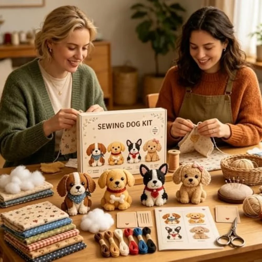 Cartoon Animals DIY Sewing Kit Pre-cut Fabric Easily Sewing Handmade Sew Set Bird Cat Dogs with Guide Cloth Sewing Crafts