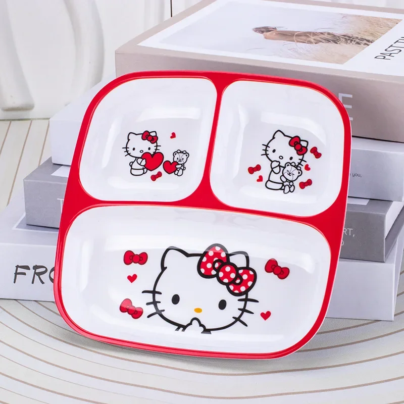 

Cute Sanrio Hello Kitty Dinner Plate Compartment Kuromi Children's Tableware Cartoon Breakfast Plate Creative Western Food Plate