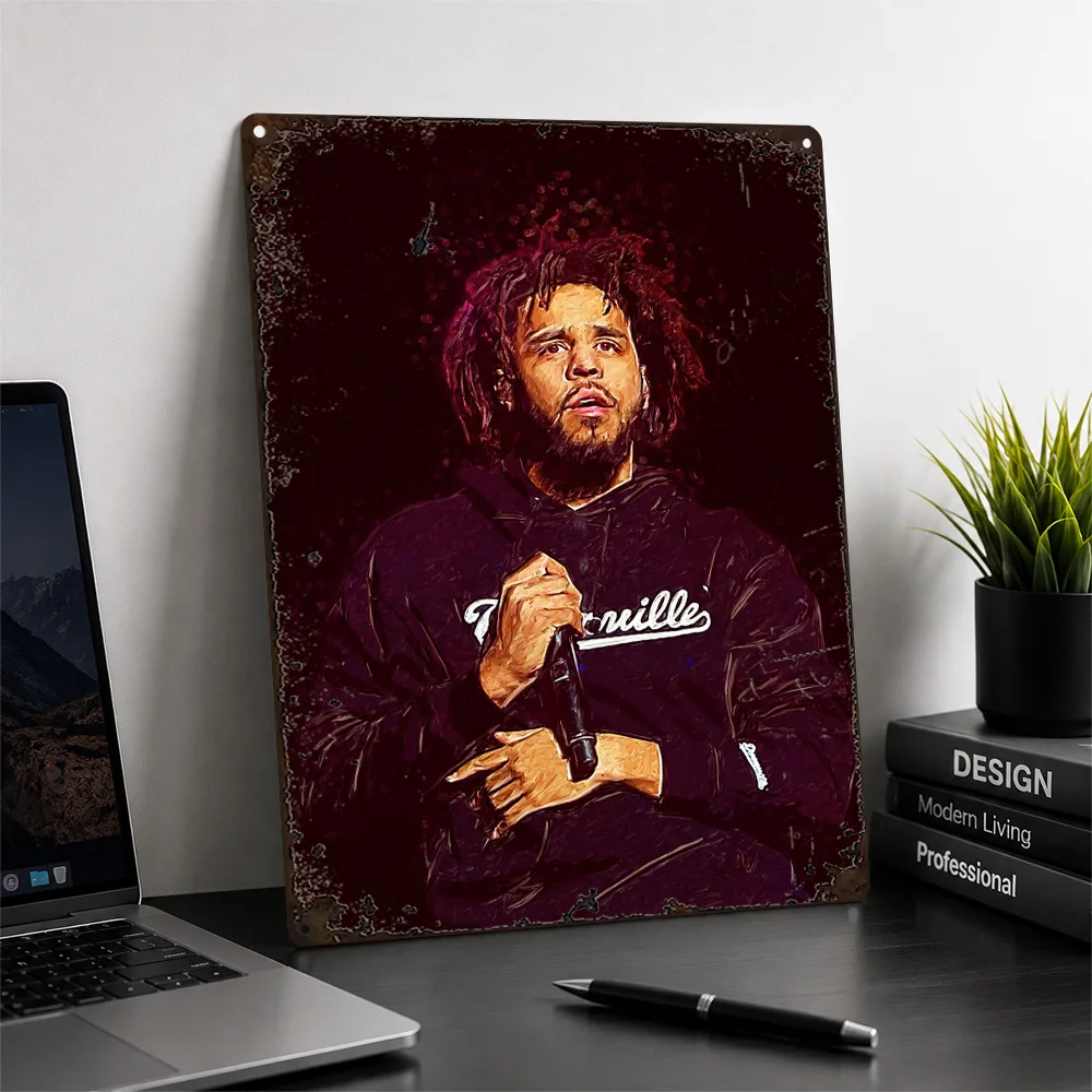 J Cole Hooded Performance Printed Poster Painterly Wall Art For Music Studio Customized Aluminum Metal Sign Hip Hop Fan Gift