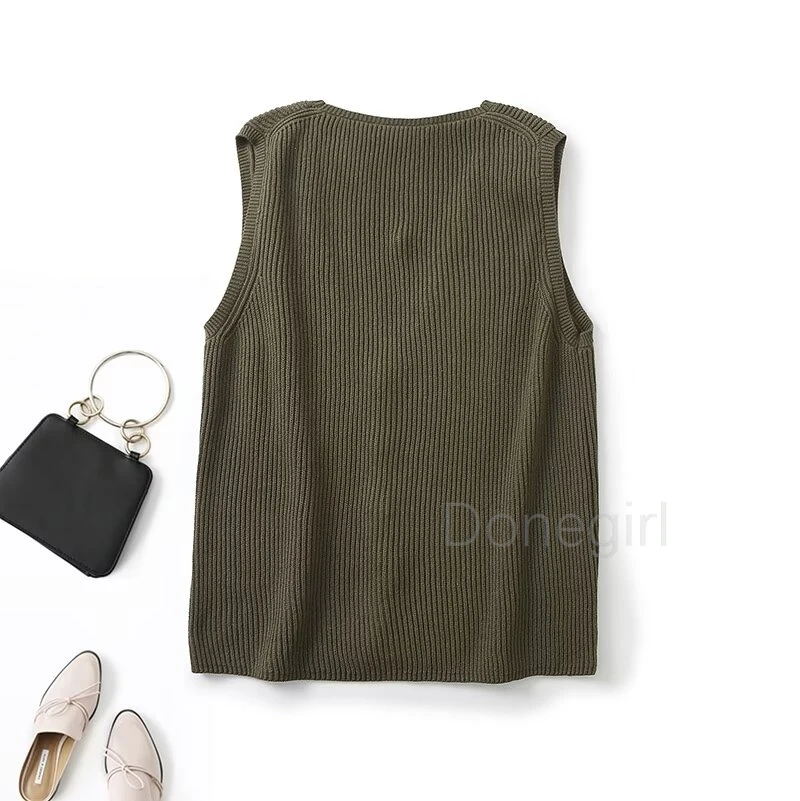 Donegirl Women 2024 Spring New Fashion Casual Knitted Sleeveless Vest Chic V-Neck Button Slim-Fit Versatile Tank Top Mujer