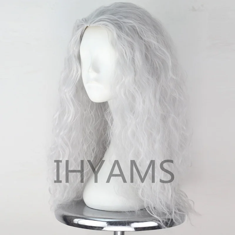 Halloween Herren Widerrist Silber Cosplay Perücke Monster Jäger geralt grau Silber lockiges langes Haar alte Dame Perücke Hexe + Perücke Kappe frei