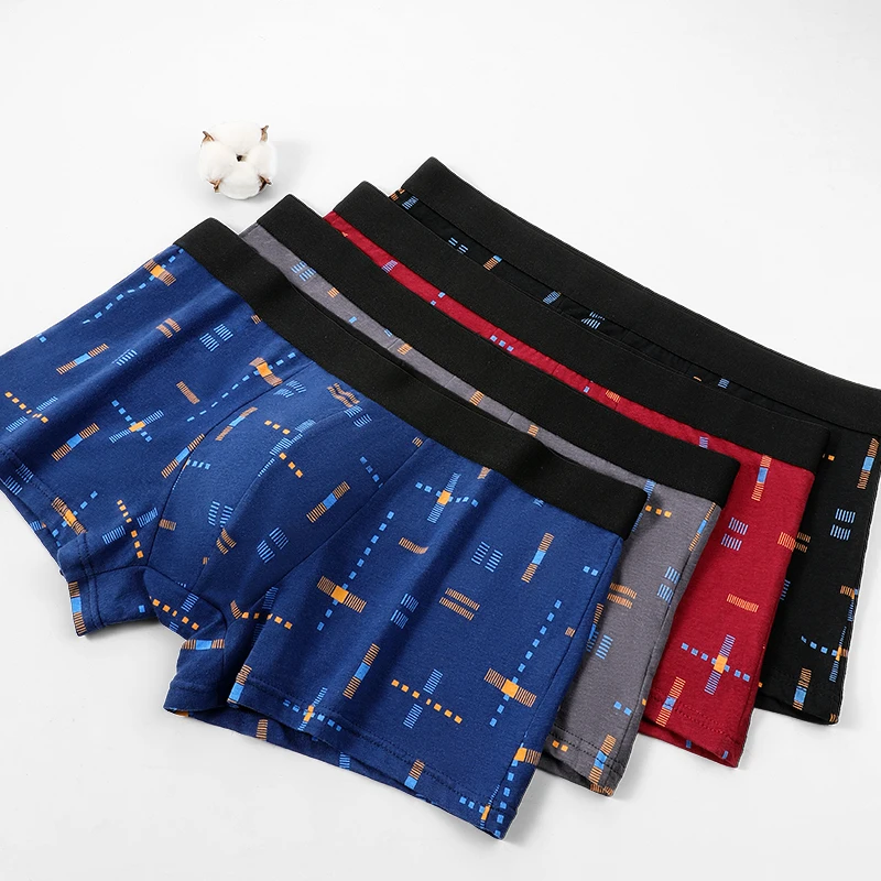 

4PCSMen's underwear, pure cotton antibacterial flat pants, breathable printed summer thin large-sized short pants, all-cotton fo