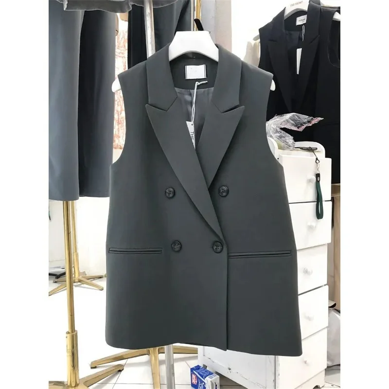 

Black Suit Vest Jacket Women's Spring Autumn 2024 New Temperament Sleeveless Coat Blazer Outerwear Female Fashion Waistcoat Tops