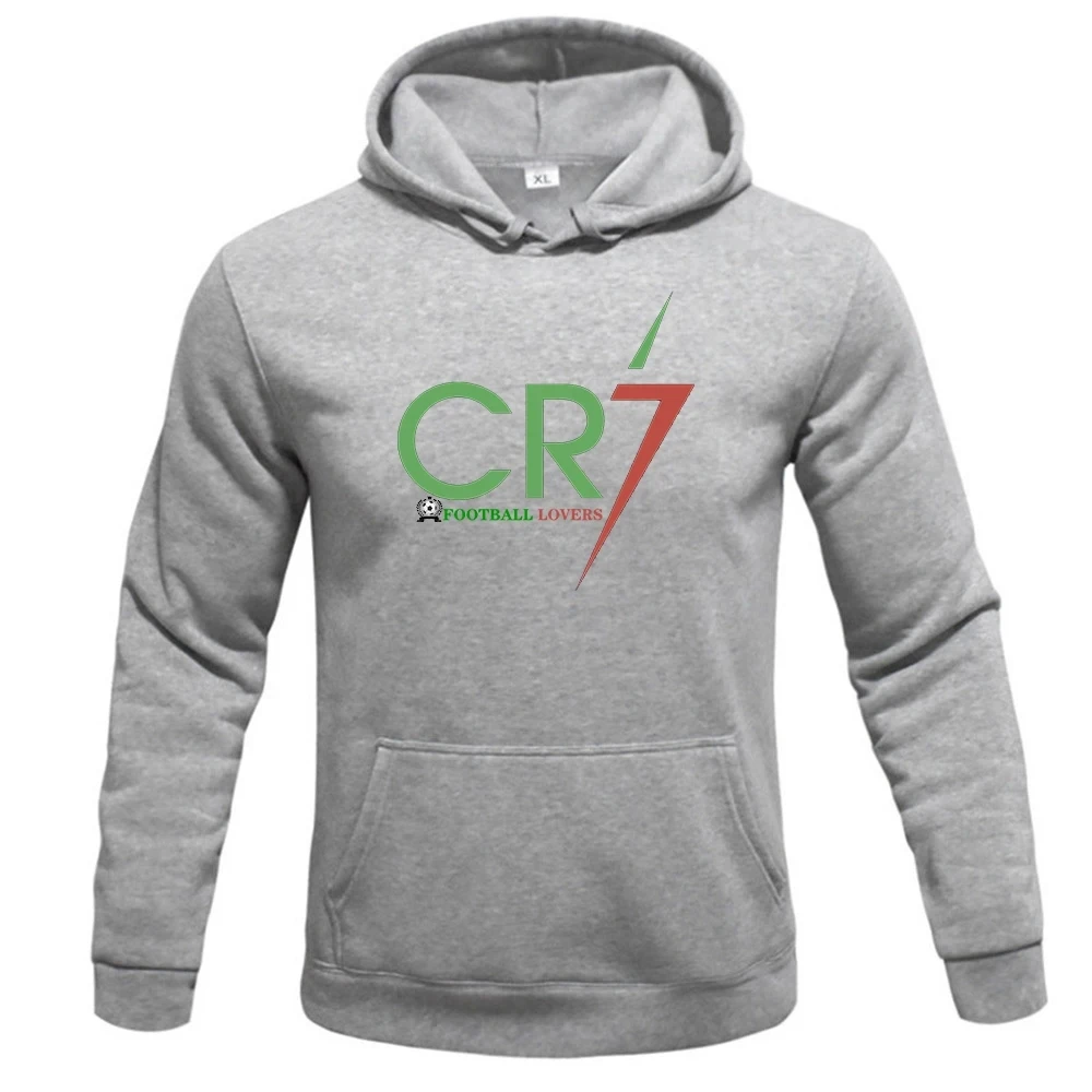 Men\'s Spring Autumn Fleece Hoodie Letter \'CR7\' Printed Pullover Football Fans Training Wear Hoodie New Plus Size Sports Fitness