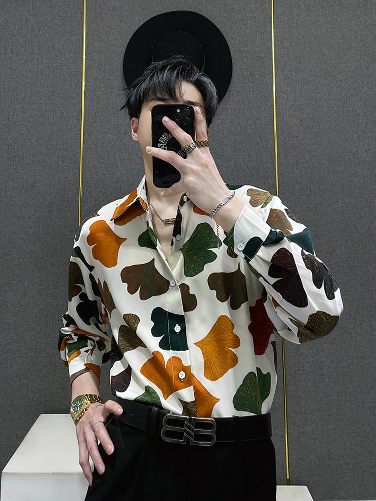 

Spring Summer New Arrival Men's Long Sve Printed irt Smooth Silk Design Sensation Retro Cool Brand Polyester Fiber Youth...