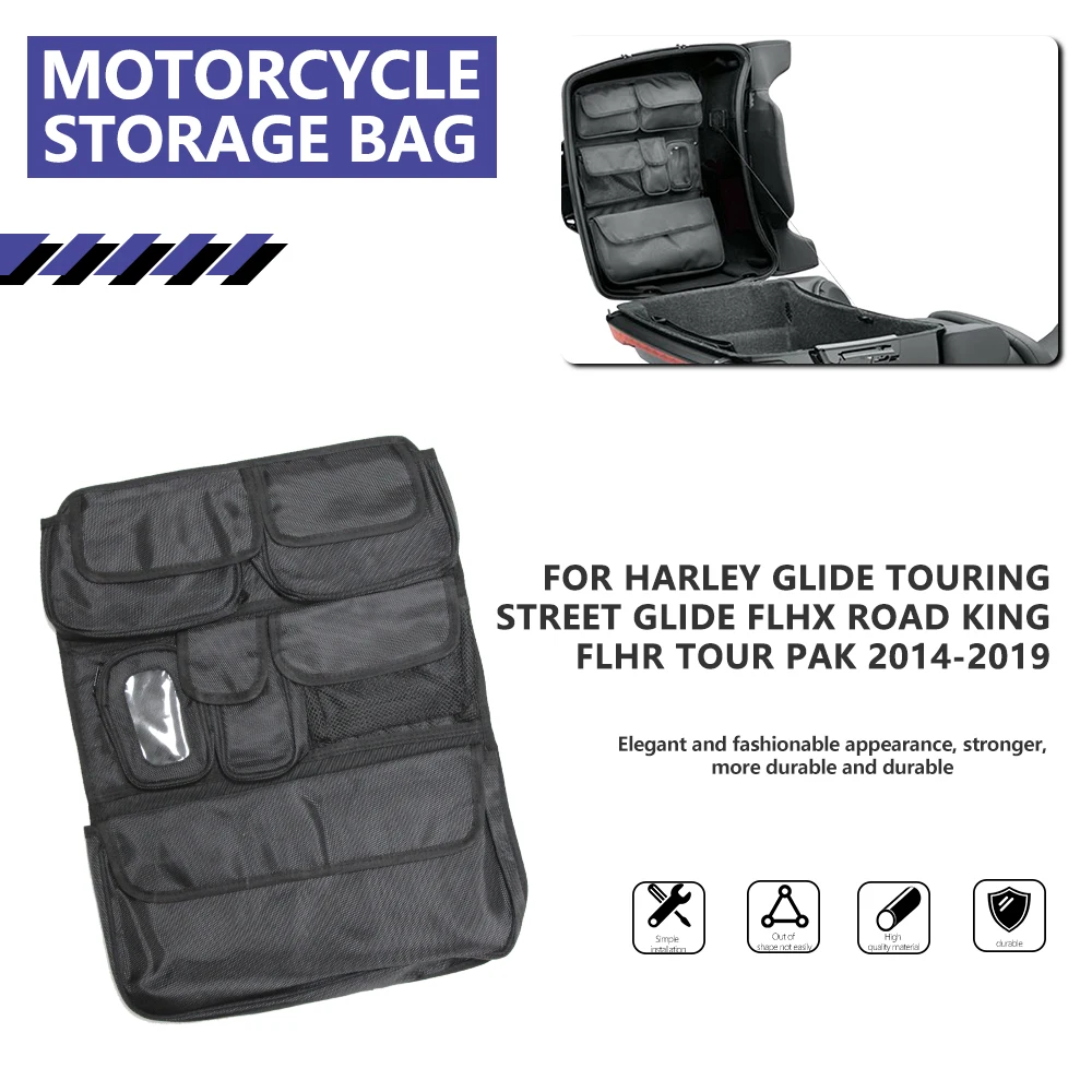 Sac de rangement noir avec couvercle pour moto Harley, boîte de rangement pour Harley Fetal de Touring Street GLIDE FLHX Road King FLHR Tour Pak