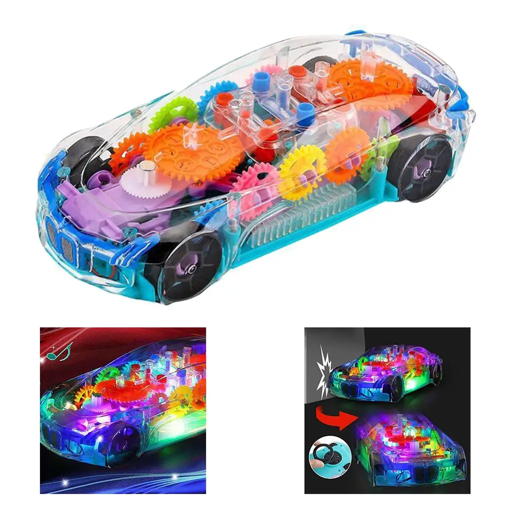 Kids Toy Car with Music and LED Lights Electric Transparent Mechanical Gear Early Educational Learning Race Car Toys