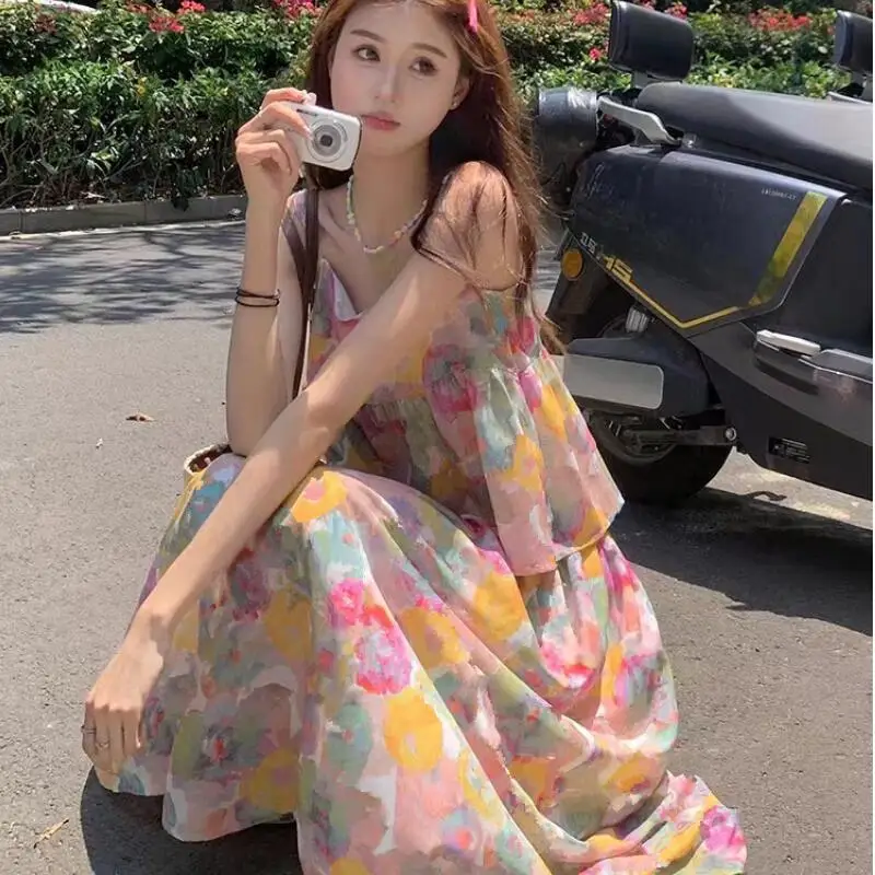 2026Summer New Women French Floral Suspender Tops Half Skirt Two-Piece Set Fashion Temperament Design Sense Seaside Vacation Set
