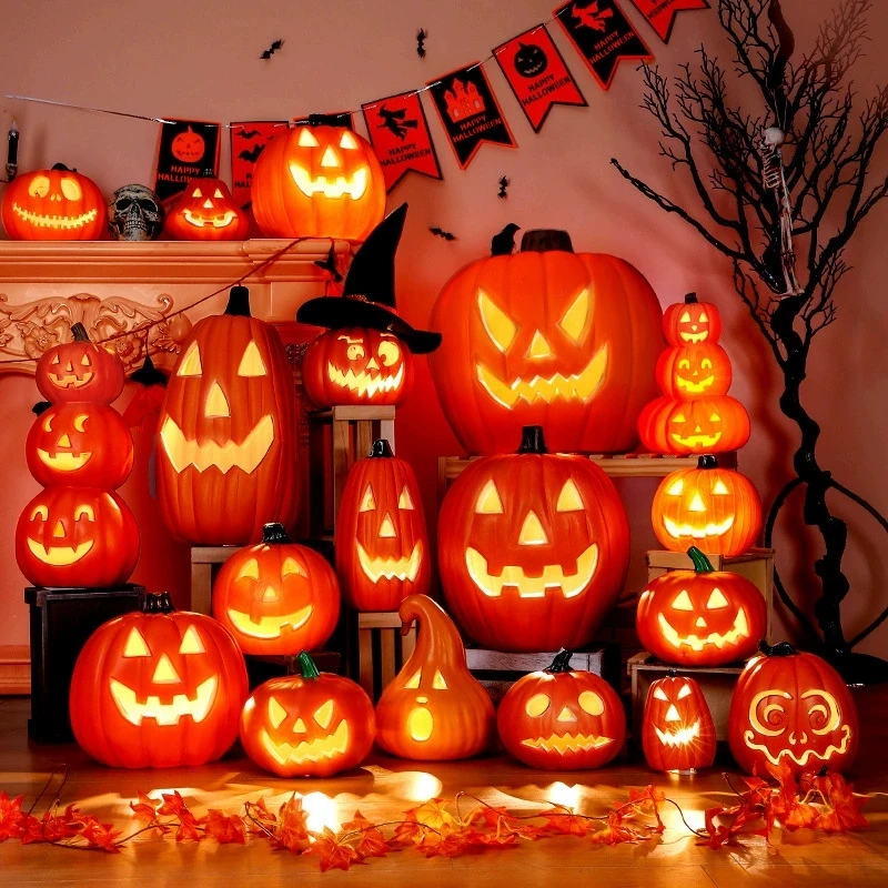 Pumpkin Lantern Halloween - 1 ชิ้น ของตกแต่งฟักทองฮาโลวีน โคมไฟตกแต่ง ไฟฟักทอง สำหรับตกแต่งฮาโลวีนกลางแจ้ง