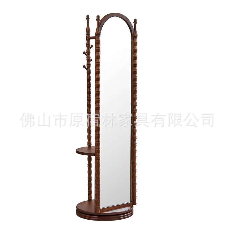 Yjq French solid wood full-length mirror rotatable floor mirror living room home bedroom full-body home hanging mirror