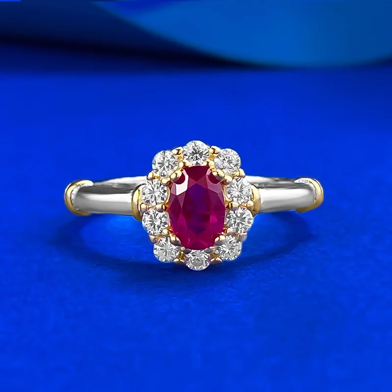 

Сверкающее женское кольцо с красными высокоуглеродистыми бриллиантами 4x6 мм - обручальное кольцо из стерлингового серебра 925 пробы и обручальное кольцо, обещанное ювелирное изделие, подарок