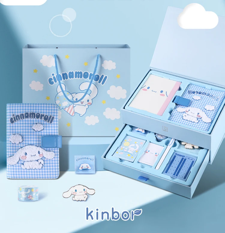 kinbor Sanrio Kuromi A6 Notebook Gift Set ,Big Ear Dog Kawaii Yearly Daily Planner cuadernos Cute Stationery notebook journals