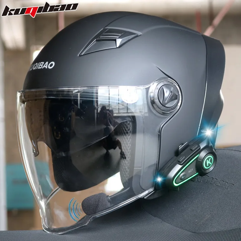 Hot KUQIBAO Bluetooth Motorcycle Helmet 3/4 Open Face, Dual Visor, ABS Shell with Noise Control & Ventilation & Removable Liner