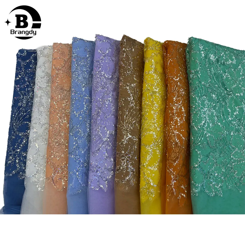 Luxury African Sequins Lace Fabric 2024 High Quality Lace 5 Yard French Nigeria Sequins Tulle Lace Fabric For Sewing Party Dress