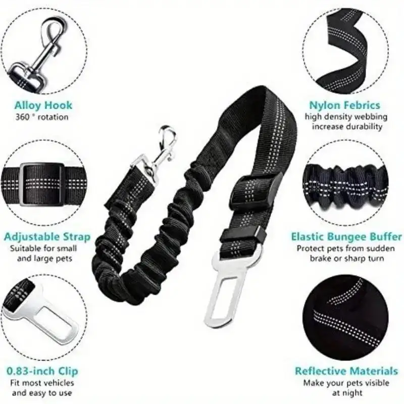 Pet Car Safety Belt Adjustable Length Reflective Soft Pet Seat Strap for Puppies Kittens Small Dogs Cats Short Car Trips