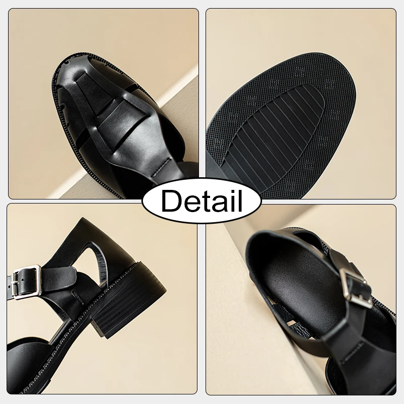 JOZHAMTA Size 34-39 Women Sandals Rome Woven Mid Heels Summer Shoes Woman Real Leather 2023 Fashion Buckle Strap Heeled Sandal