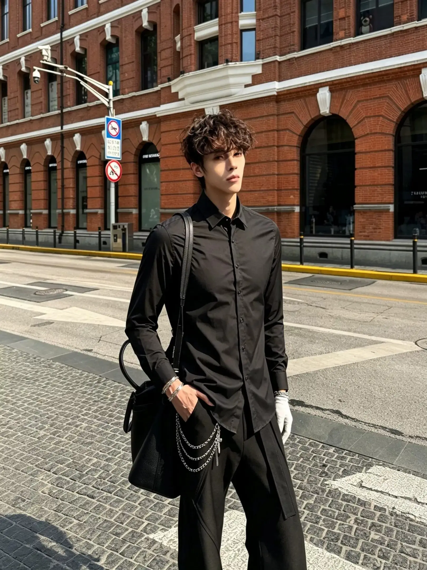 Elegant Black Slim Fit Long Sleeve Shirt Men's Casual Cleanfit Shirt Shoulder Width Regular Youth Popular Style Autumn Wear