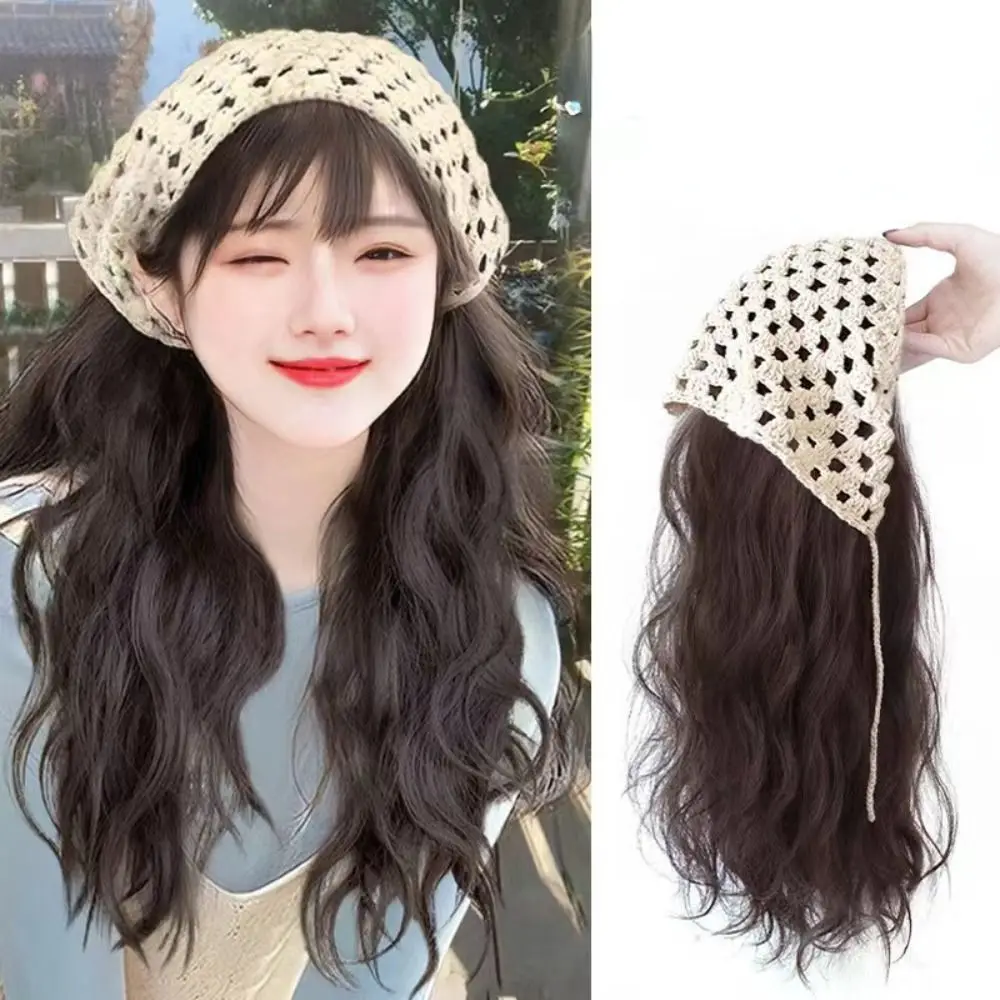 

Милый парик 65 см, треугольный платок, вязаный полый женский вьющийся парик с вьющимися волосами, Лидер продаж, стиль фермерского дома, парик с половиной головы