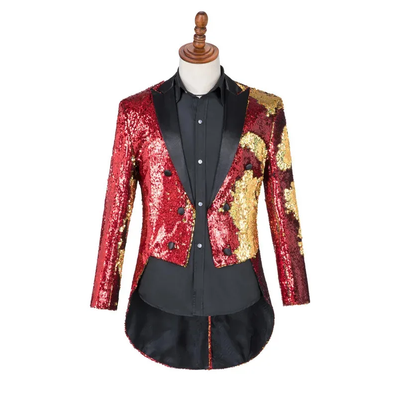Men's Sequin Performance Costume, Magician's Tailcoat, Band Host's Conductor's Costume, Stage Performance Suit, Top
