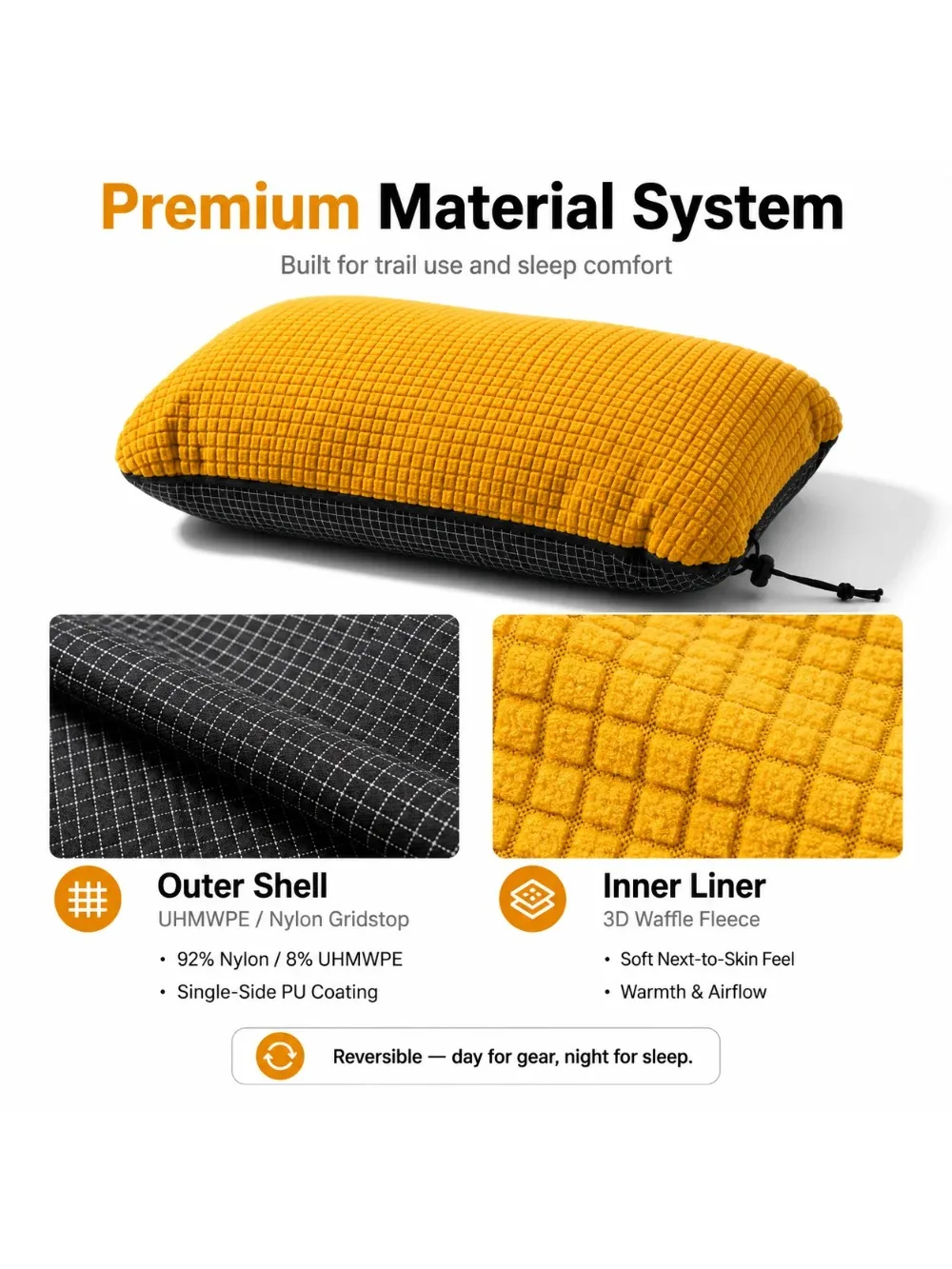 2 in 1  Reversible Stuff Sack Pillow Ultralight 73g UHMWPE Nylon 3D Waffle Fleece Camping Hiking Backpacking Pillow Storage Bag
