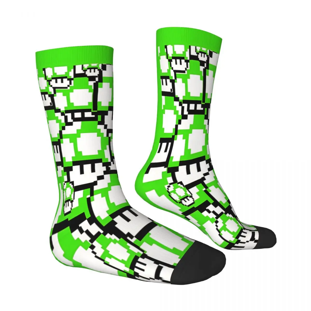 8 Bit 1 Up Green Collage Mushroom Socks Male Mens Women Summer Stockings Polyester