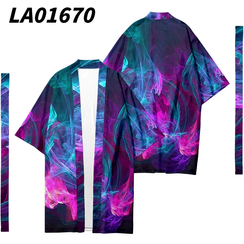 Long Kimono Men's Cardigan Fashion Women Flame Light Pattern Kimono Shirt Samurai Kimono Costume Yukata Jacket Yukata Cosplay