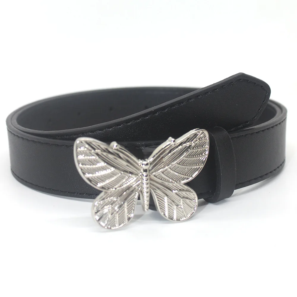 

2023 New Unique Butterfly Belt Women Fashion Shiny Silver Metal Pu Belts Female Jeans Dress Waistband Y2k Accessories