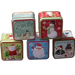 Christmas Gift Canister Tins Cookie Jar Square Boxes Candy Tea Leaf Container Tinplate Biscuit Xmas Vintage