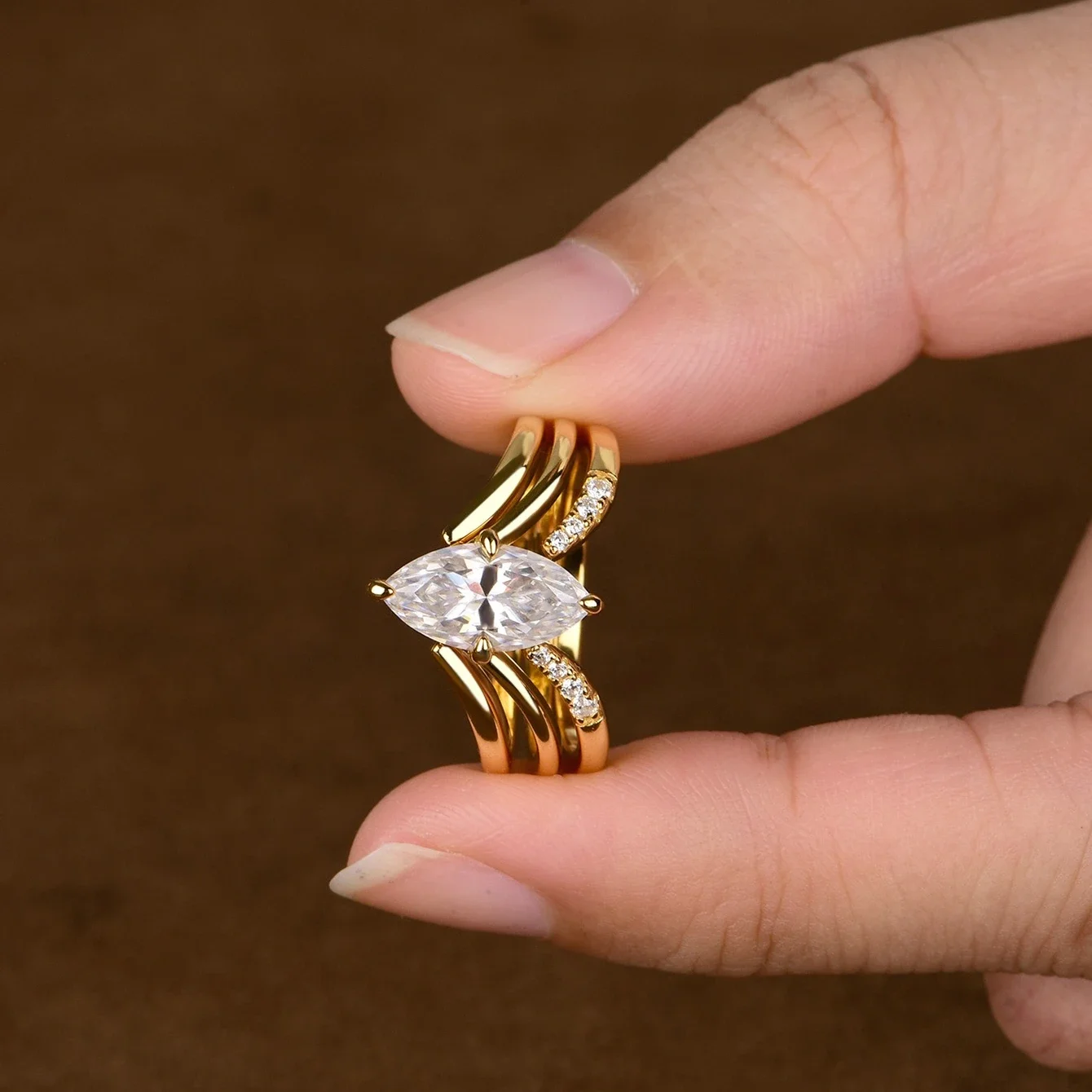 

3pcs S925 Silver 6*12mm 2CT Marquise Shaped Moissanite Ring Fine Jewelry Personality and Fashion