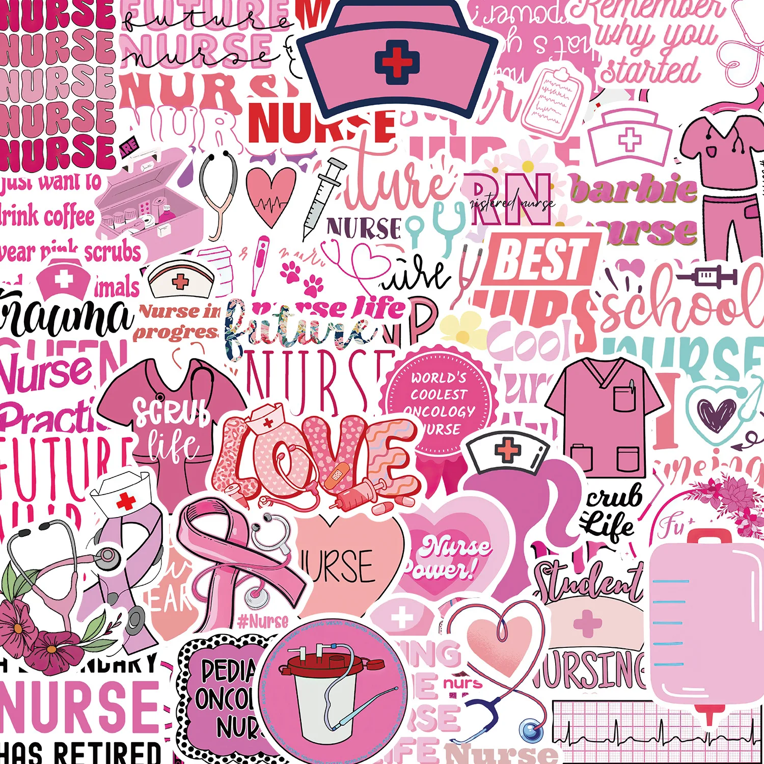 10/30/50PCS Pink Nurse Graffiti Sticker Decoration Guitar Laptop Luggage Water Cup Laptop Guitar Phone Case Waterproof Decal