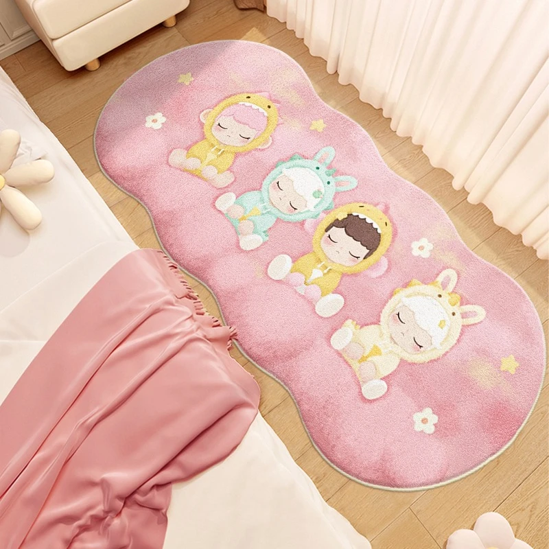 Cartoon Style Living Room Decoration Pink Carpet Irregular Shape Rugs for Bedroom Fluffy Soft Bedside Floor Mat Thick Plush Rug