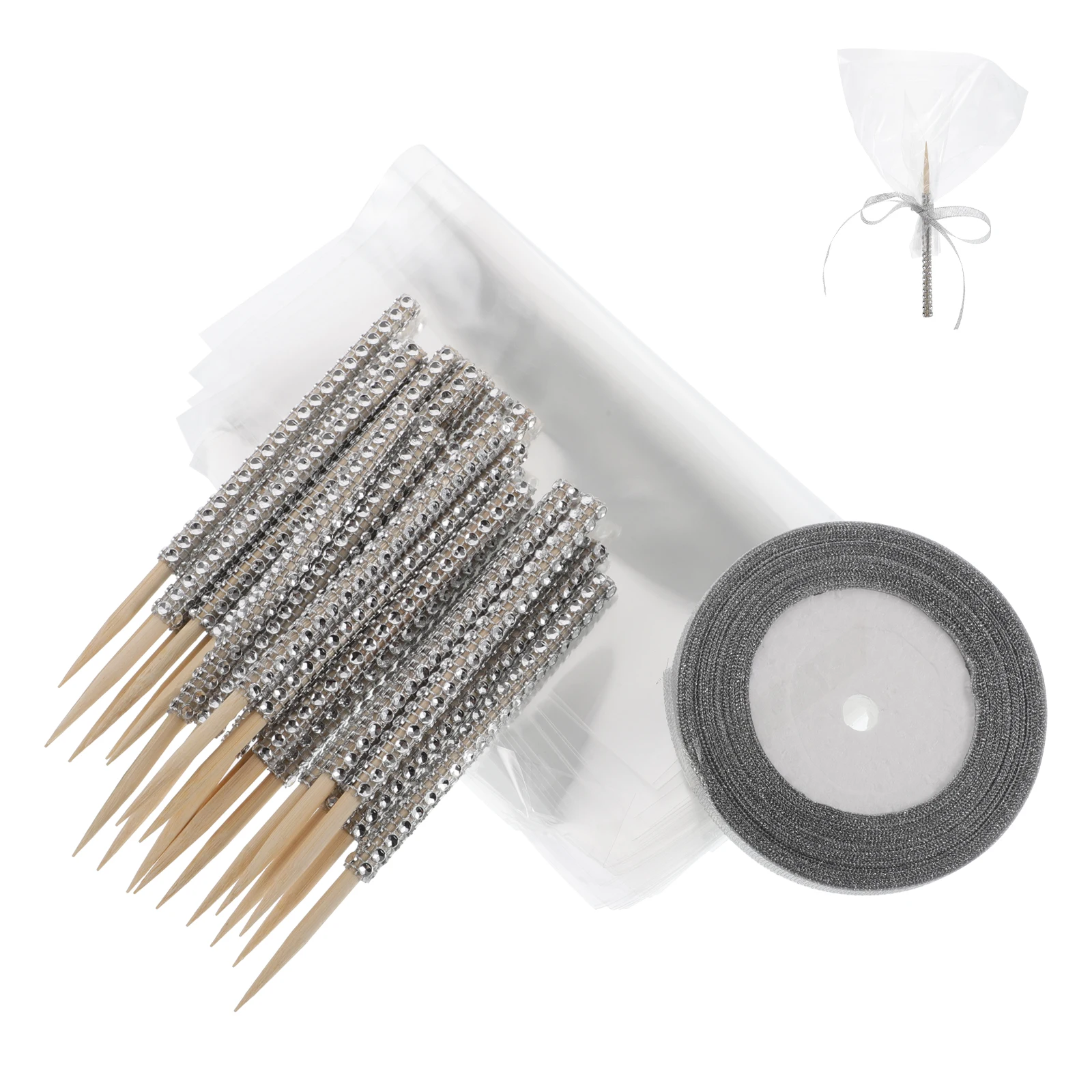 

24pcs Candy Sticks Glitter Ribbon Decorative Bags Chocolate Lollipops Treats Party Celebration Bamboo Baking Tools