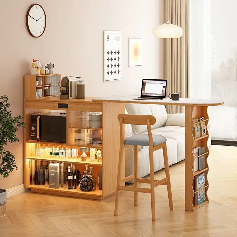 

Bar sideboard integrated solid wood Japanese small apartment telescopic folding dining table narrow island home living room part