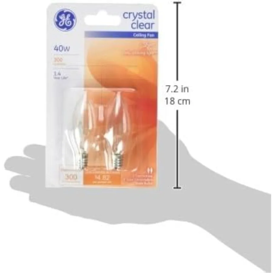 Ceiling Fan Light Bulbs Blunt Tip 40 W 280 Lumens Candelabra 3.19 in. C-7a Clear Carded 2 Pack
