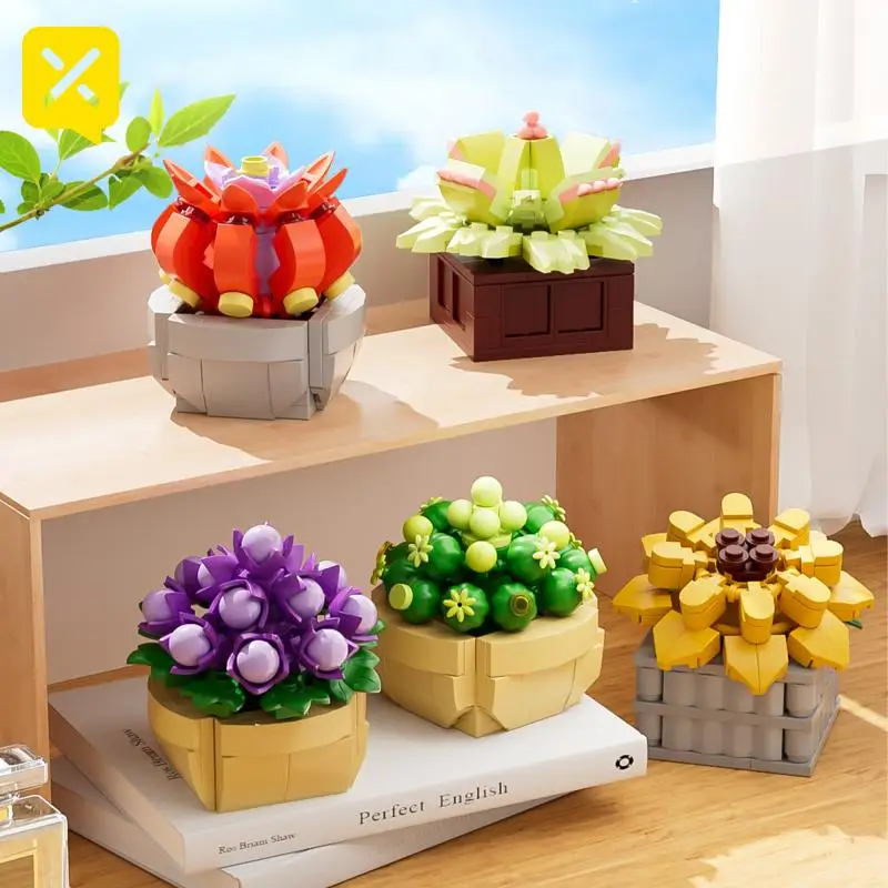 Building Blocks Flowers Plants Bonsai Succulent Potted Assembly Bricks Model Desktop Decoration Girls Toys Kids Christmas Gifts