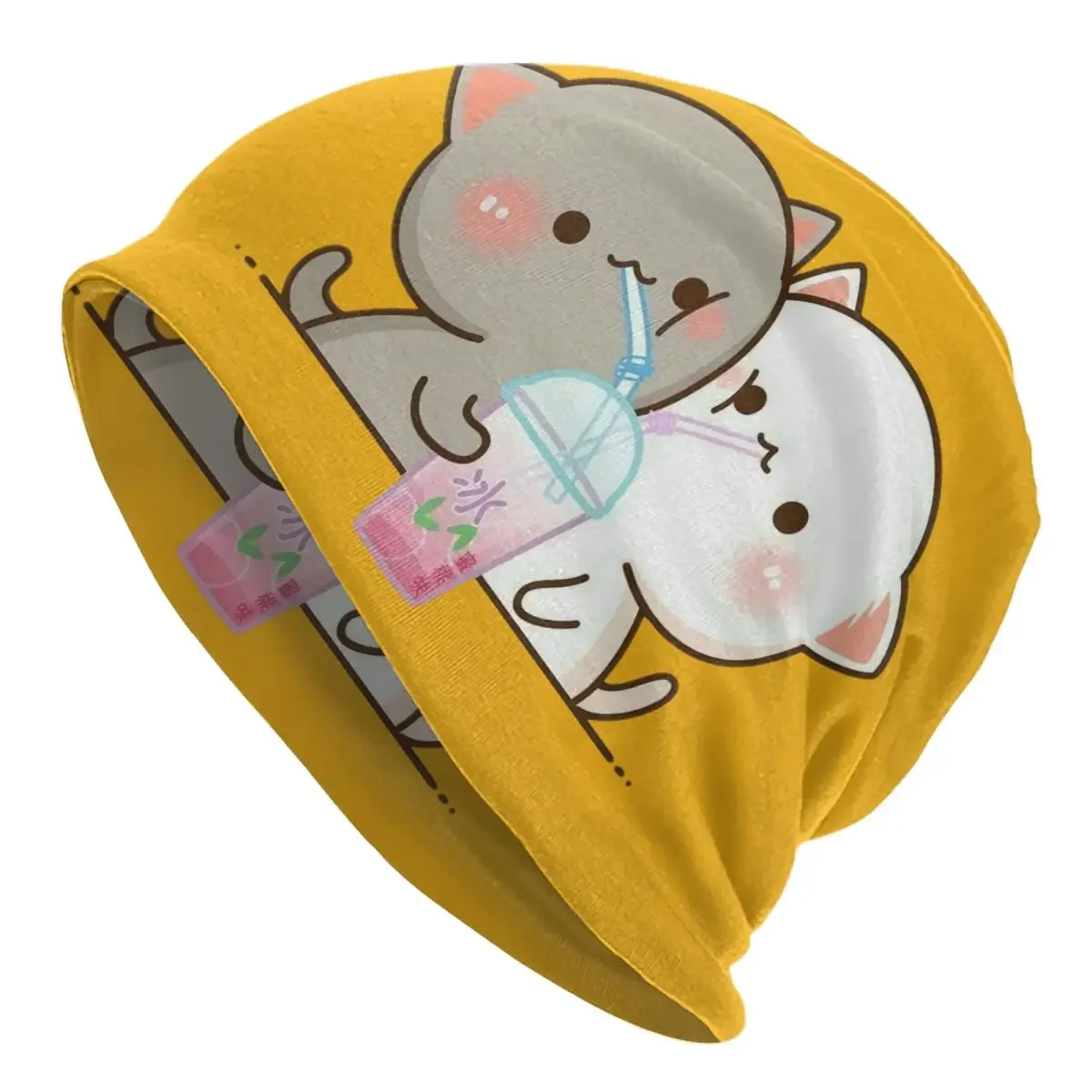 Cartoon Mochi Cat Peach And Goma Bonnet Hats Street Knitting Hat For Men Women Autumn Winter Warm Skullies Beanies Caps