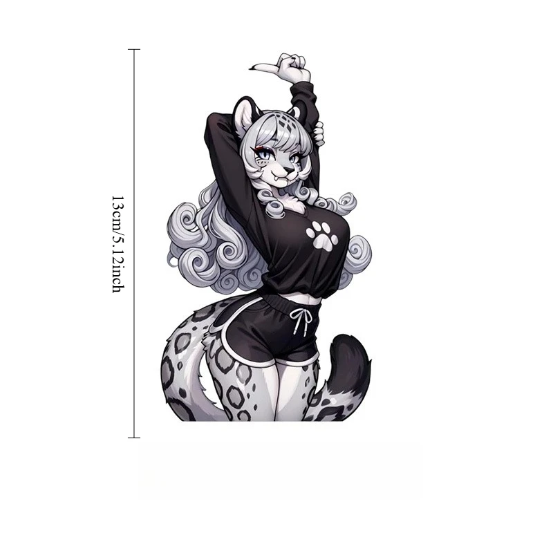 Anime Leopard Print Girl Vinyl Car Decal Cute Fluffy Otaku Sticker Waterproof Adhesive Decal for Motorcycle Electric Bike Decor