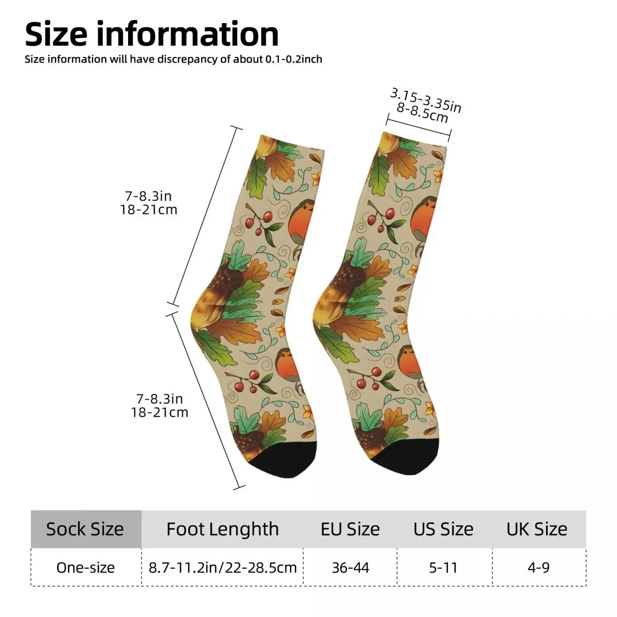 Happy Men's Socks Autumn Robin Pattern Retro Harajuku Hip Hop Seamless Pattern Crew Crazy Sock Gift Printed