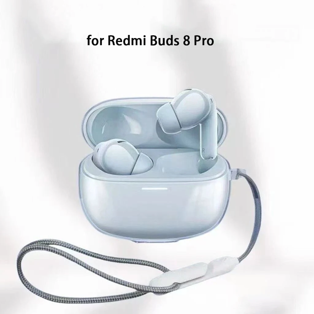 for Redmi Buds 8 Lite Earbuds Shockproof Transparent Case TPU Protective Cover with Lanyard for Redmi Buds 8 Pro